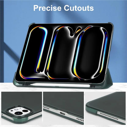 For iPad Pro 11 (2024) Case Stand PU Leather + PC Matte Back Tablet Caseish Green