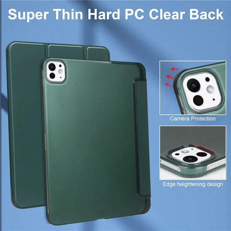 For iPad Pro 11 (2024) Case Stand PU Leather + PC Matte Back Tablet Caseish Green