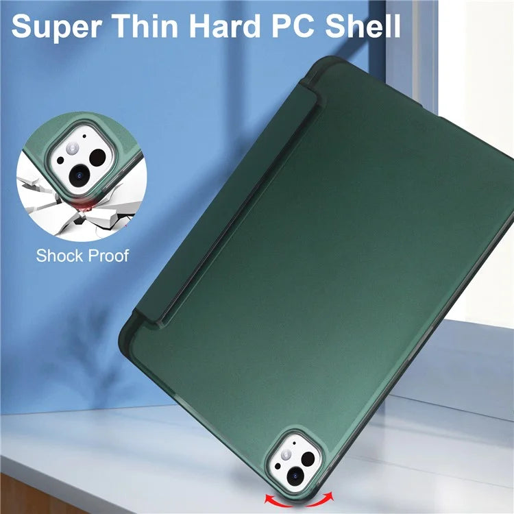 For iPad Pro 11 (2024) Case Stand PU Leather + PC Matte Back Tablet Caseish Green