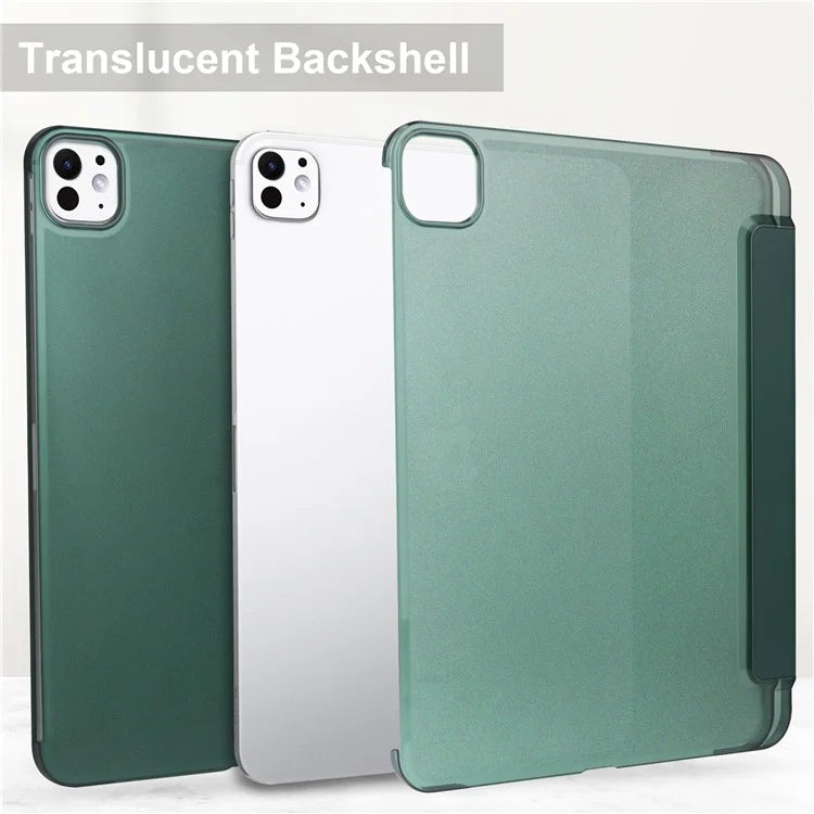 For iPad Pro 11 (2024) Case Stand PU Leather + PC Matte Back Tablet Caseish Green