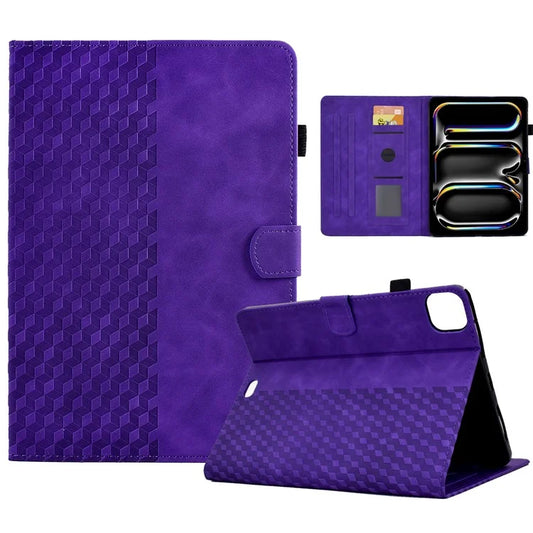 A3 For iPad Pro 11 (2024) Case Card Slots Leather Tablet Cover Block Pattern