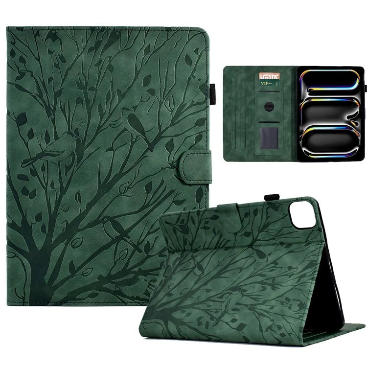 For iPad Pro 11 (2024) Leather Case Tree Pattern Folio Stand Smart Tablet Cover