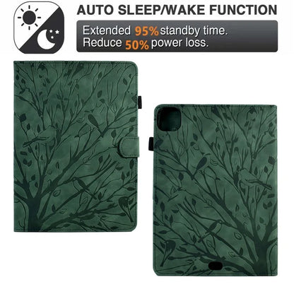 For iPad Pro 11 (2024) Leather Case Tree Pattern Folio Stand Smart Tablet Cover