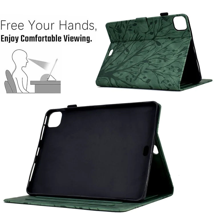 For iPad Pro 11 (2024) Leather Case Tree Pattern Folio Stand Smart Tablet Cover