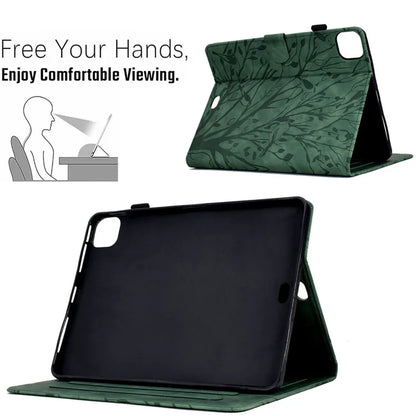 For iPad Pro 11 (2024) Leather Case Tree Pattern Folio Stand Smart Tablet Cover