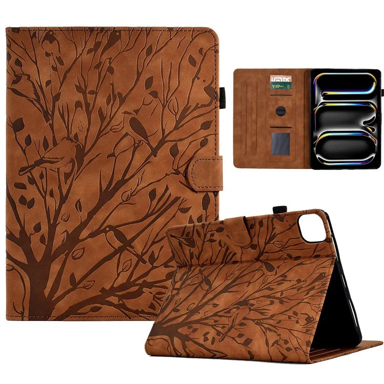 For iPad Pro 11 (2024) Leather Case Tree Pattern Folio Stand Smart Tablet Cover