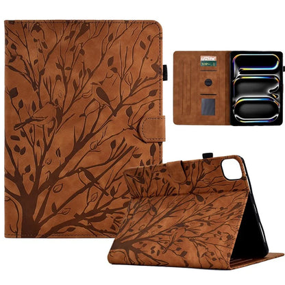 For iPad Pro 11 (2024) Leather Case Tree Pattern Folio Stand Smart Tablet Cover