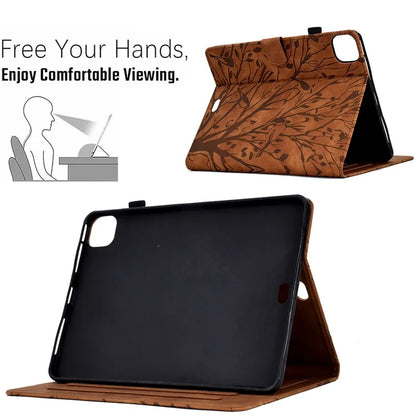 For iPad Pro 11 (2024) Leather Case Tree Pattern Folio Stand Smart Tablet Cover