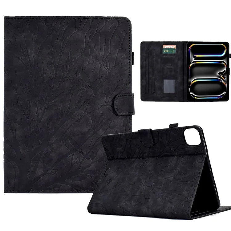 For iPad Pro 11 (2024) Leather Case Tree Pattern Folio Stand Smart Tablet Cover