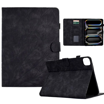For iPad Pro 11 (2024) Leather Case Tree Pattern Folio Stand Smart Tablet Cover