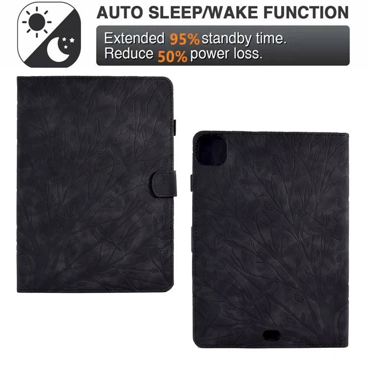 For iPad Pro 11 (2024) Leather Case Tree Pattern Folio Stand Smart Tablet Cover