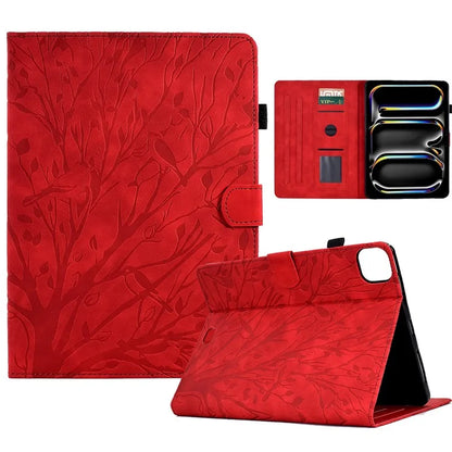 For iPad Pro 11 (2024) Leather Case Tree Pattern Folio Stand Smart Tablet Cover