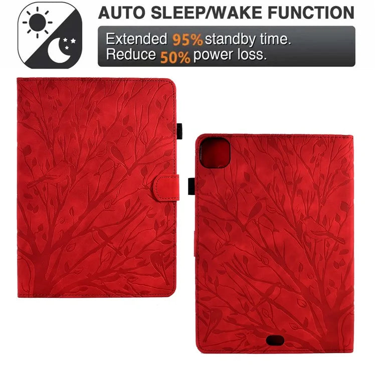 For iPad Pro 11 (2024) Leather Case Tree Pattern Folio Stand Smart Tablet Cover