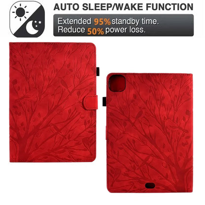 For iPad Pro 11 (2024) Leather Case Tree Pattern Folio Stand Smart Tablet Cover