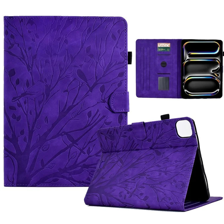 For iPad Pro 11 (2024) Leather Case Tree Pattern Folio Stand Smart Tablet Cover