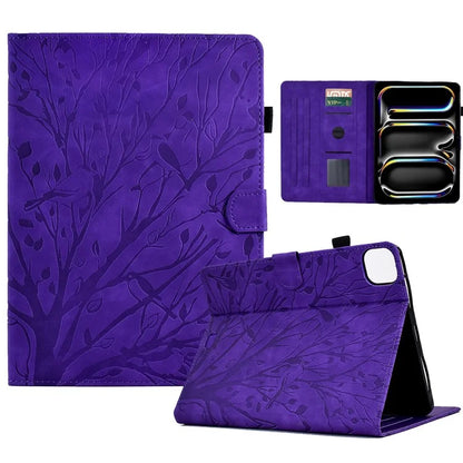 For iPad Pro 11 (2024) Leather Case Tree Pattern Folio Stand Smart Tablet Cover