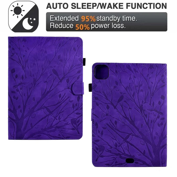 For iPad Pro 11 (2024) Leather Case Tree Pattern Folio Stand Smart Tablet Cover