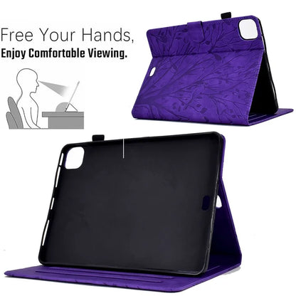 For iPad Pro 11 (2024) Leather Case Tree Pattern Folio Stand Smart Tablet Cover