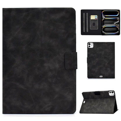 For iPad Pro 11 (2024) Case Cowhide Texture Leather Tablet Cover Multi-Angle Viewing