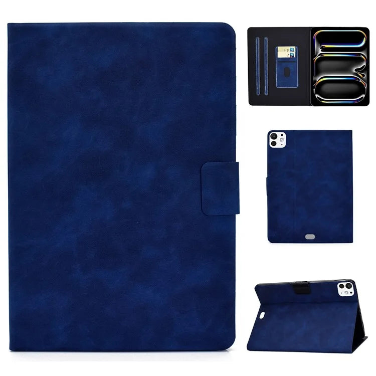 For iPad Pro 11 (2024) Case Cowhide Texture Leather Tablet Cover Multi-Angle Viewing