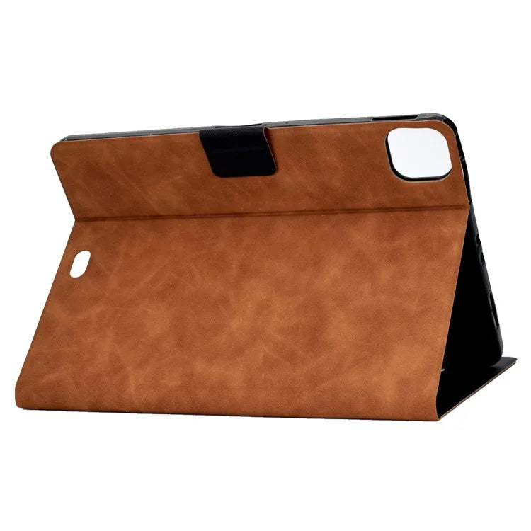 For iPad Pro 11 (2024) Case Cowhide Texture Leather Tablet Cover Multi-Angle Viewing