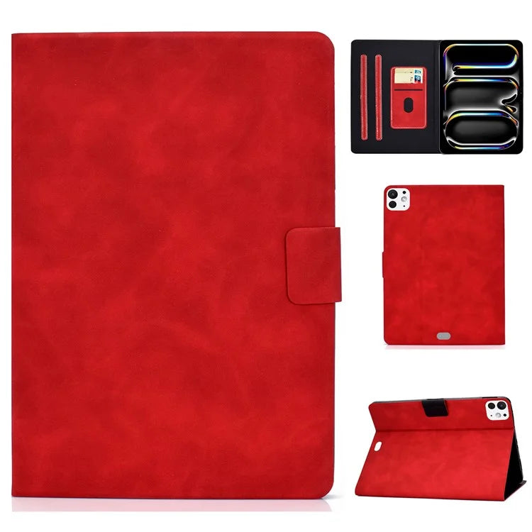 For iPad Pro 11 (2024) Case Cowhide Texture Leather Tablet Cover Multi-Angle Viewing