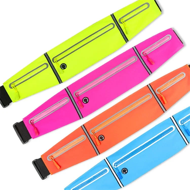 Outdoor Sports Waterproof Lycra Waist Bag with 3 Zippers Pouches for Running, Cycling, and Phones