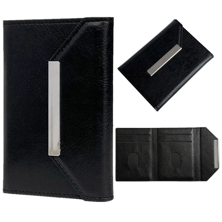 Solid Color PU Leather Card Bag Hardware Design 4 Card Slots Organizer