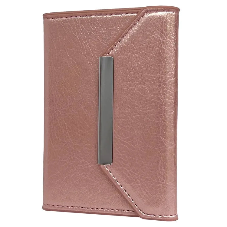 Solid Color PU Leather Card Bag Hardware Design 4 Card Slots Organizer