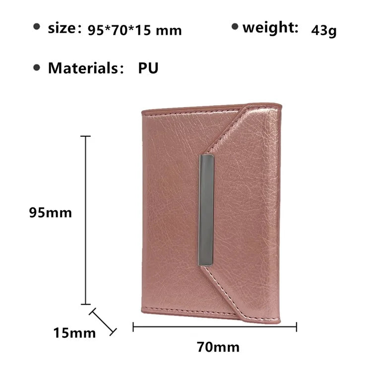 Solid Color PU Leather Card Bag Hardware Design 4 Card Slots Organizer