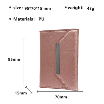 Solid Color PU Leather Card Bag Hardware Design 4 Card Slots Organizer