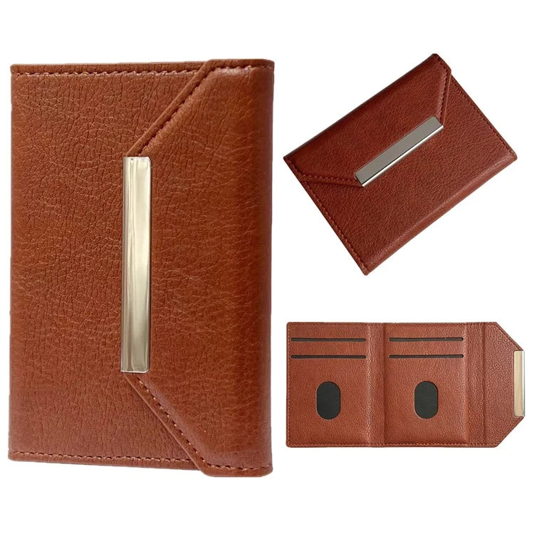 Solid Color PU Leather Card Bag Hardware Design 4 Card Slots Organizer