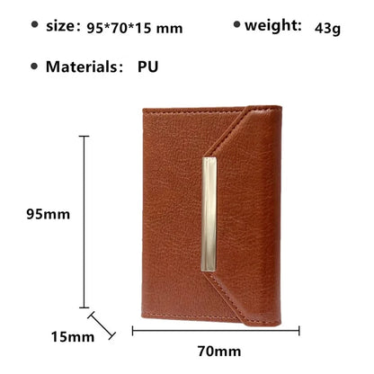 Solid Color PU Leather Card Bag Hardware Design 4 Card Slots Organizer