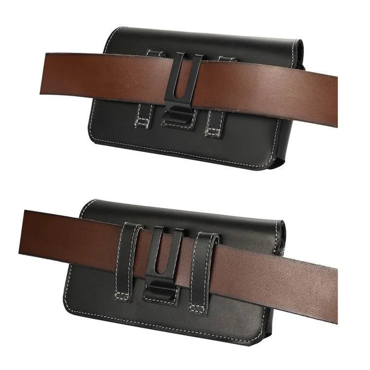 7.0-inch Phone Belt Clip Bag Horizontal Genuine Leather Hiking Waist Bag Fanny Pack