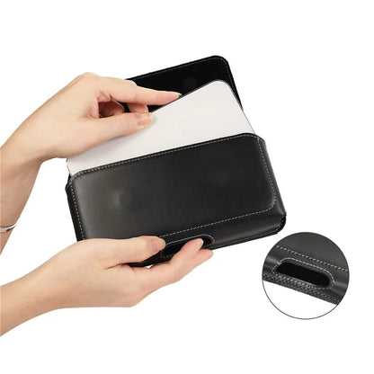 7.0-inch Phone Belt Clip Bag Horizontal Genuine Leather Hiking Waist Bag Fanny Pack