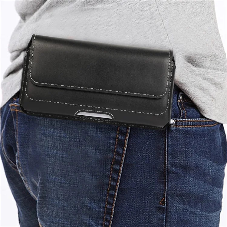 7.0-inch Phone Belt Clip Bag Horizontal Genuine Leather Hiking Waist Bag Fanny Pack