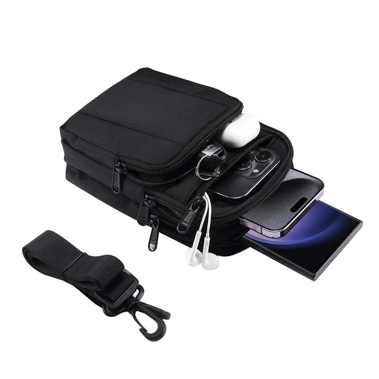 7.2 inch Phone Waist Bag Nylon Crossbody Phone Pouch with Carabiner with Shoulder Strap