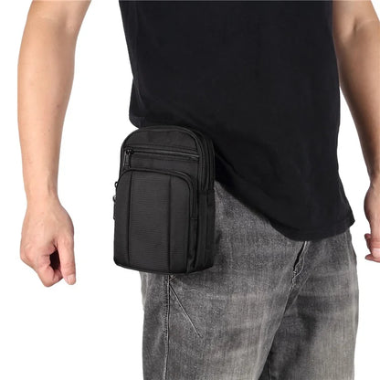 7.2 inch Phone Waist Bag Nylon Crossbody Phone Pouch with Carabiner with Shoulder Strap