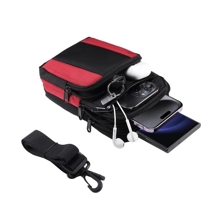 7.2 inch Phone Waist Bag Nylon Crossbody Phone Pouch with Carabiner with Shoulder Strap