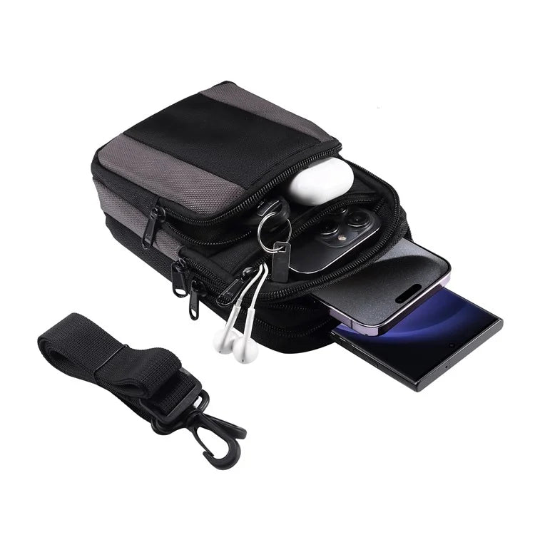 7.2 inch Phone Waist Bag Nylon Crossbody Phone Pouch with Carabiner with Shoulder Strap