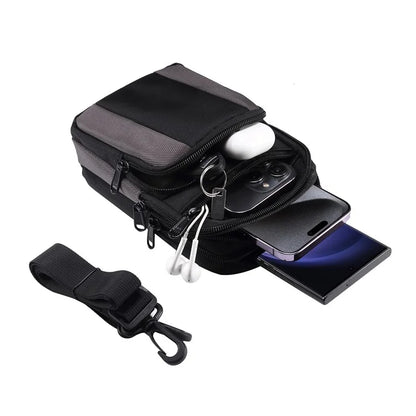 7.2 inch Phone Waist Bag Nylon Crossbody Phone Pouch with Carabiner with Shoulder Strap