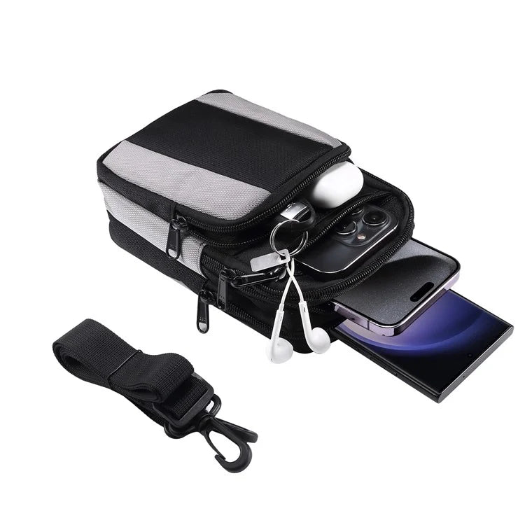7.2 inch Phone Waist Bag Nylon Crossbody Phone Pouch with Carabiner with Shoulder Strap