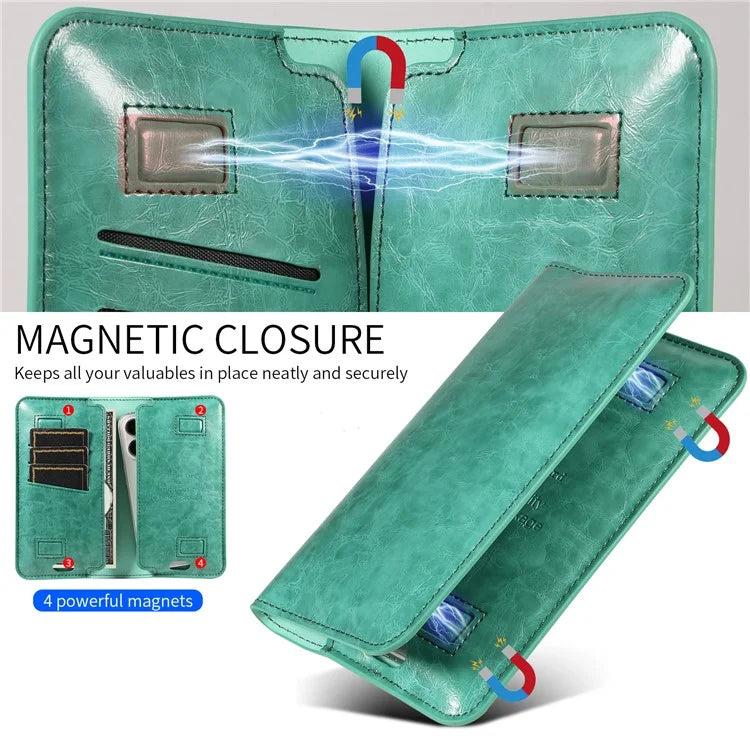 15.7x9cm Universal PU Leather Dual Phone Pouch with Magnetic Closure,  3 Card Slots, Charging Port Access
