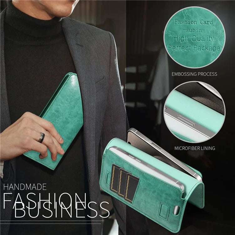 15.7x9cm Universal PU Leather Dual Phone Pouch with Magnetic Closure,  3 Card Slots, Charging Port Access