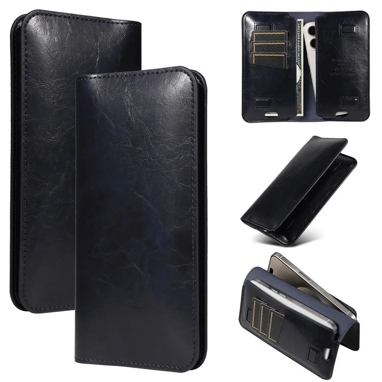 15.7x9cm Universal PU Leather Dual Phone Pouch with Magnetic Closure,  3 Card Slots, Charging Port Access