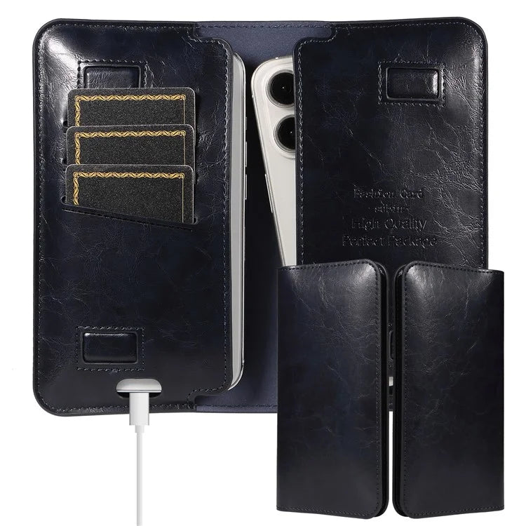 15.7x9cm Universal PU Leather Dual Phone Pouch with Magnetic Closure,  3 Card Slots, Charging Port Access