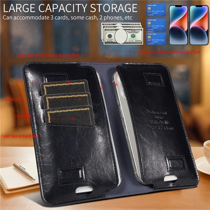 15.7x9cm Universal PU Leather Dual Phone Pouch with Magnetic Closure,  3 Card Slots, Charging Port Access