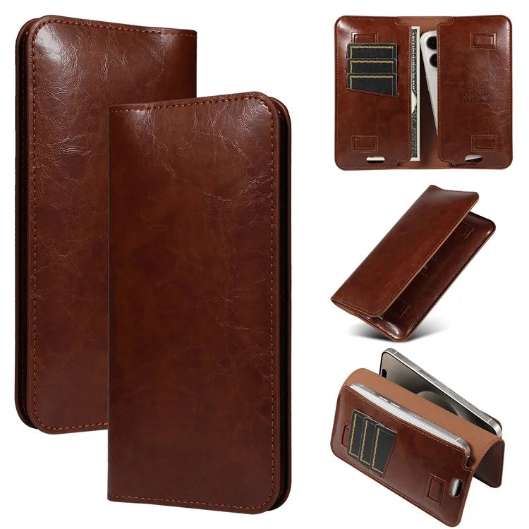 17.5x9cm Universal PU Leather Dual Phone Pouch with Magnetic Closure,  3 Card Slots, Charging Port Access