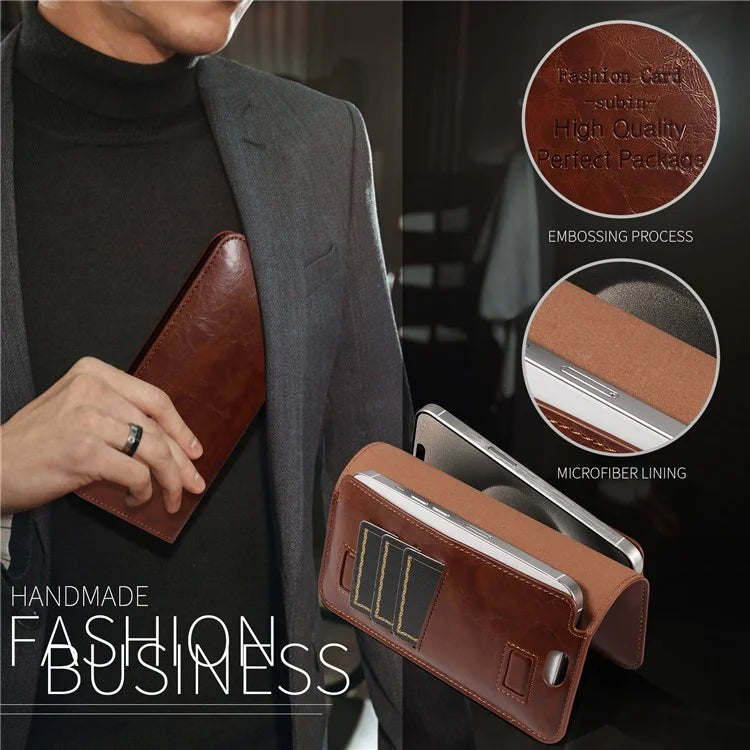 17.5x9cm Universal PU Leather Dual Phone Pouch with Magnetic Closure,  3 Card Slots, Charging Port Access