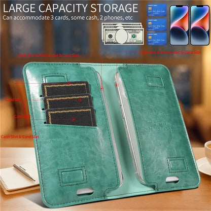 17.5x9cm Universal PU Leather Dual Phone Pouch with Magnetic Closure,  3 Card Slots, Charging Port Access